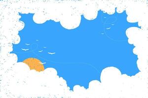 Cloudy frame on a blue background. Hand drawn clouds. Perfect for web banners, cards with airy atmosphere. vector