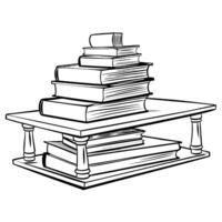 books stacked isolated on table, illustration line art vector