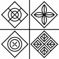 no fill color, four squares depicting patterns inspired by the four different elements, vector