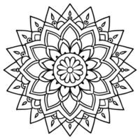black single outline clean and clear rangoli design mandala isolated on white background, vector