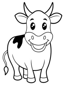 sonriente vaca negrita contorno negro y blanco lleno visible para niños bueno a color, ilustración vector
