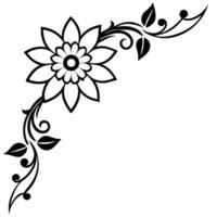the ornamental floral corner design, black and white, white background, simple design, vintage vector