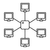 a simple diagram showing five computers connected by lines, with each computer displaying the same vector