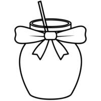 jar with sip pipe and bow, illustration line art vector