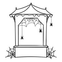 an old spooky empty booth with cobwebs spiders , simple image, lines, illustration vector