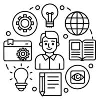 digital skills icon set with creativity, media, literacy, finding information, browsing, filtering vector