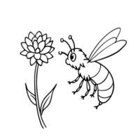 a bee is extracting honey from a statice flower, illustration line art vector