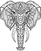 an intricate line art illustration of a elphant head filled with detailed patterns and geometric vector