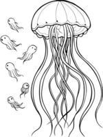a beautiful jellyfish floating gracefully in the ocean, with long, flowing tentacles trailing below vector