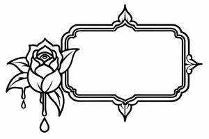 beautiful vintage victorian rectangular thin golden text frame decorated with a white rose from vector