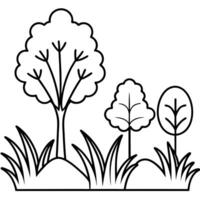 trees, grass, plant isolated on white background, illustration line art vector