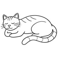 a lazy cat on whiye background, illustration line art vector