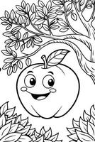 happy apple relaxing on the tree background need have trees and leafs, illustration line art vector