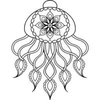 a detailed line art illustration of a jellyfish featuring an elaborate, symmetrical design the vector
