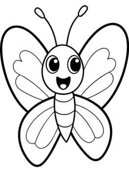 sonriente mariposa negrita contorno negro y blanco lleno visible para niños bueno a color, vector