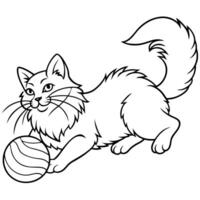 a maine cat playing with a ball of yarn, a feather, or chasing a butterfly, vector
