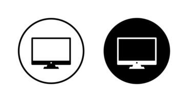 Computer desktop monitor icon on black circle. PC screen sign symbol vector
