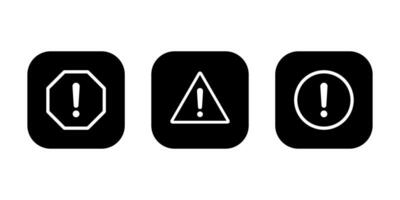 Risk, warning sign icon set on black square. Danger caution symbol vector