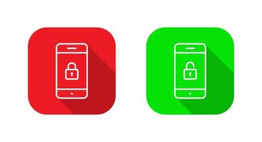 Lock and unlock on phone screen icon on square background. Cellphone with padlock sign symbol vector