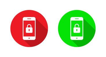 Lock and unlock padlock on cellphone screen icon with long shadow vector