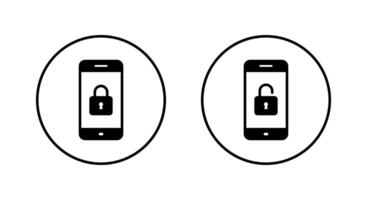 Lock and unlock padlock on cellphone screen icon on circle line vector