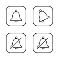 Notification bell icon set on square line. Ringing bells concept vector