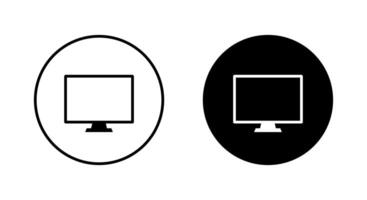 Monitor display icon on black circle. Computer desktop screen sign symbol vector