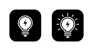 Lightning bulb icon on black square. Lamp with thunderbolt sign symbol vector