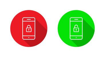 Lock and unlock on phone screen icon with long shadow. Cellphone with padlock sign symbol vector