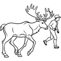 moose running from hunter, illustration line art vector