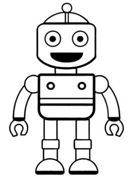robot con sonrisa negrita contorno negro y blanco lleno visible para niños bueno a color, vector