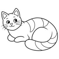 2d, cute curled up cat lying down and looking at the camera, illustration line art vector