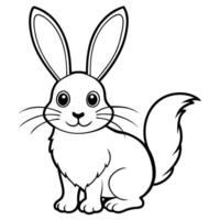 a curious cartoon rabbit with long ears and a fluffy tail, illustration line art vector