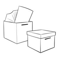 3 boxes with paper documents next to each other, illustration line art vector