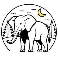 a bold elephant with prominent tusks and large ears, holding many bananas with his roar, stands in vector