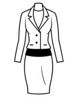 draw a chic office outfit with a pencil skirt and tailored blazer, illustration line art vector