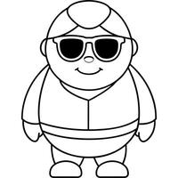 a cute han wearing sunglass with chill mode with a studio background, illustration line art vector
