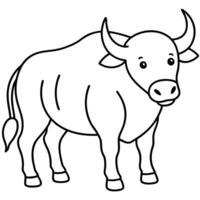 a drawing of a simple cute buffalo, illustration line art vector