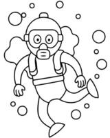 a coloring page of an scuba diving with no color just black lines, illustration line art vector
