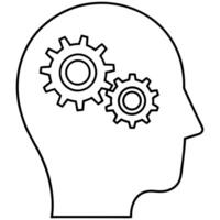 a head with gears inside, symbolizing learning, development, or problem-solving, vector