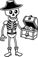 pirate skeleton with a treasure chest - a skeleton wearing a pirate hat and eyepatch, standing next vector