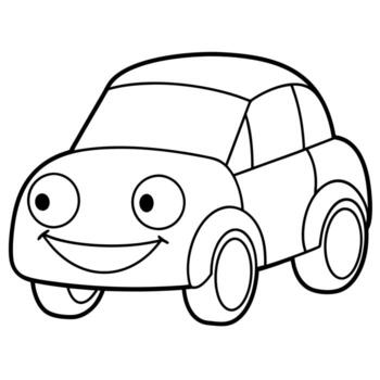 coche con sonrisa contorno lleno visible para niños bueno a color, ilustración línea Arte vector