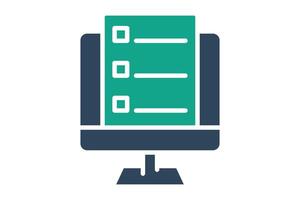 Registration icon. solid icon style. monitor with document. icon related to online course. education elements illustration vector