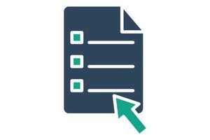 Exam icon. solid icon style. paper with pointer. icon related to online course. education elements illustration vector