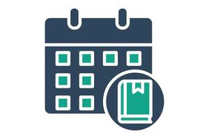 Class schedule icon. solid icon style. calendar with book. icon related to online course. education elements illustration vector