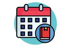Class schedule colored outline icon. calendar with book. icon related to online course. education elements illustration vector