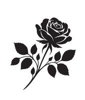 A delicate rose silhouette icon, featuring smooth, flowing petals, a simple stem, and soft curves, all in minimalist lines that evoke elegance and charm with white backraund vector