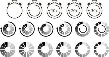 Loading Stopwatch with arrow set icon Outline clipart collection vector