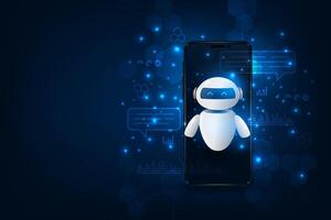 Chatbot assistant application on a smartphone. Artificial intelligence help service for business data. vector