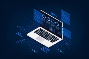 Isometric laptop monitor. Abstract digital technology innovation background. vector